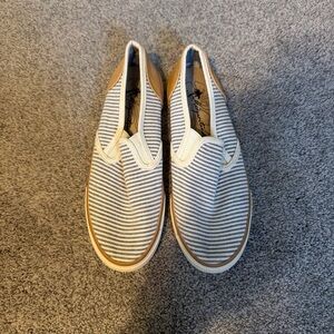 Margaritaville Tan and White Striped Loafers